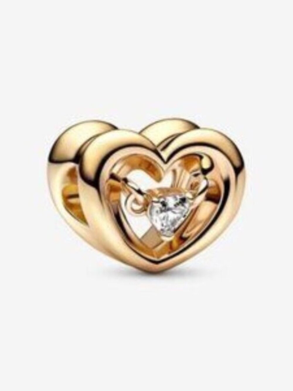 Pandora Gold Heart Charm with Clear Stone